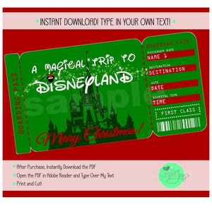 Printable Christmas Surprise Ticket to Disney (disneyworld/disneyland ...