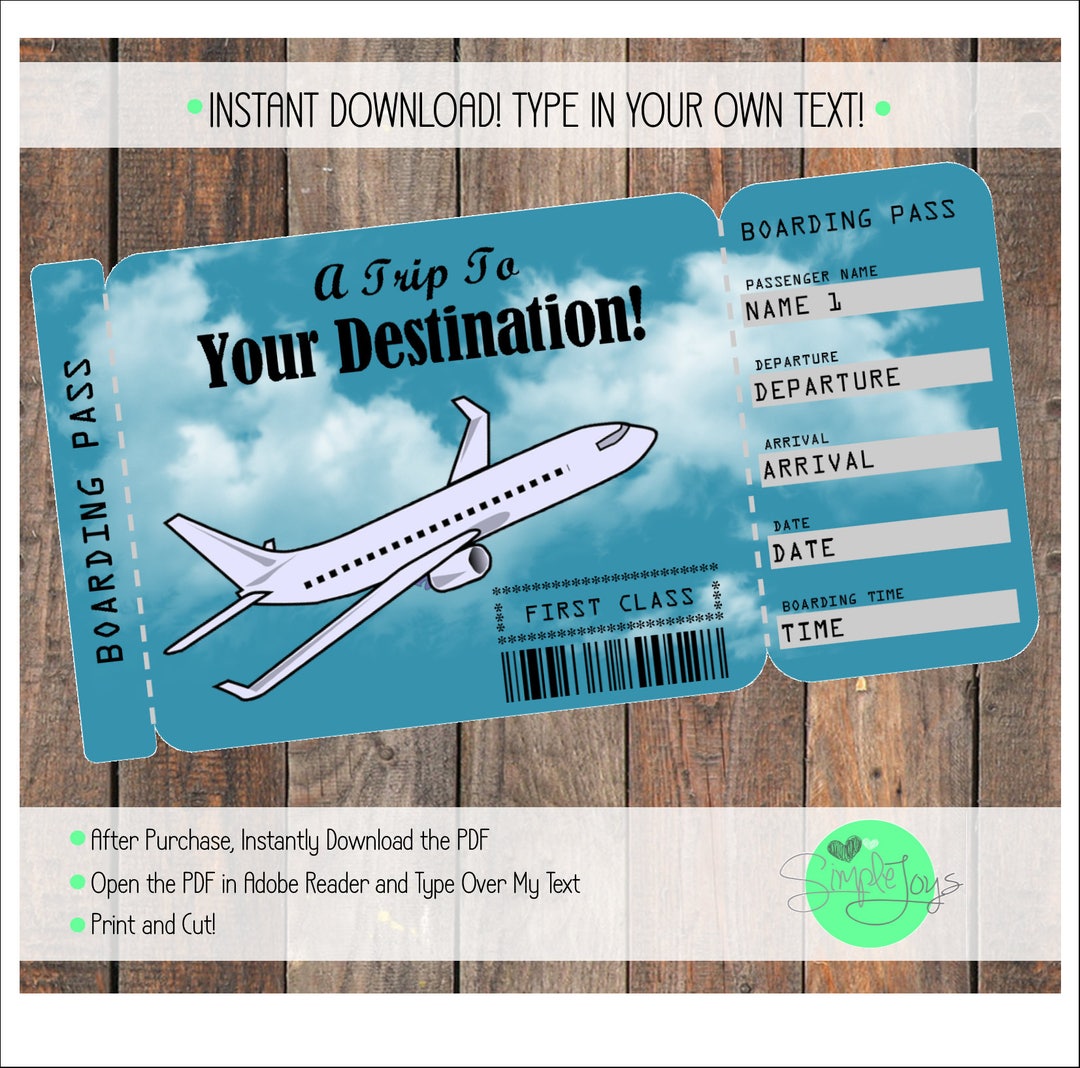 Printable Vacation Surprise Ticket Boarding Pass Surprise - Etsy