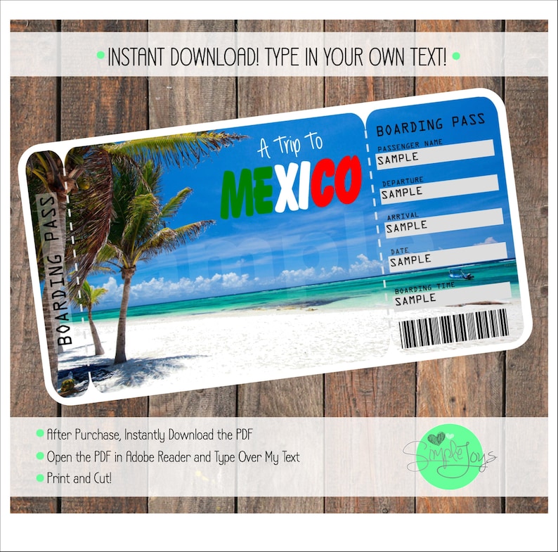 printable ticket to mexico boarding pass surprise vacation
