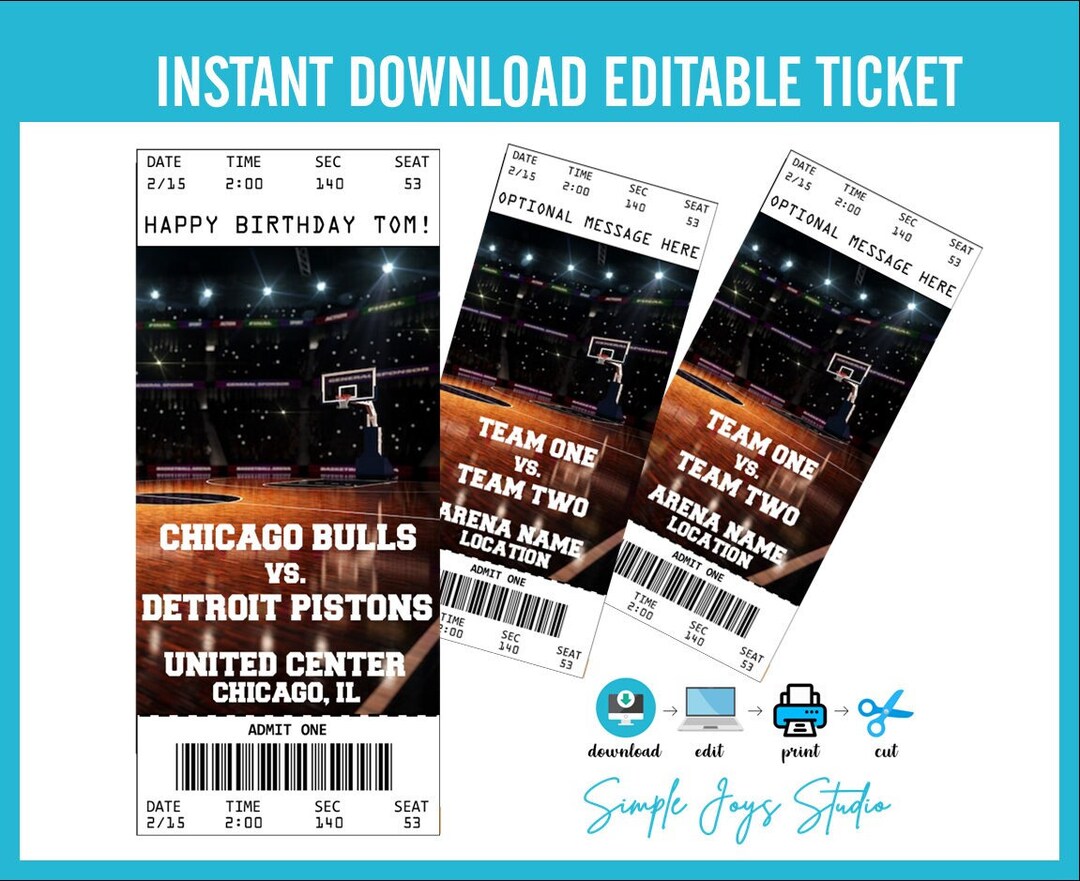 Printable Basketball Game Ticket Template NBA NCAA, Surprise Basketball ...