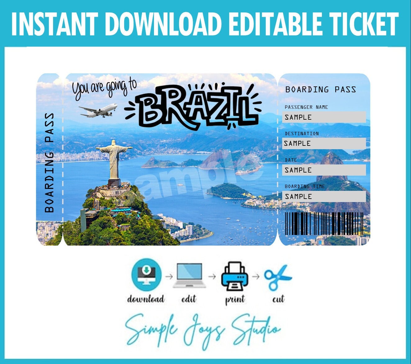 Printable Ticket to Brazil Boarding Pass Surprise Vacation - Etsy