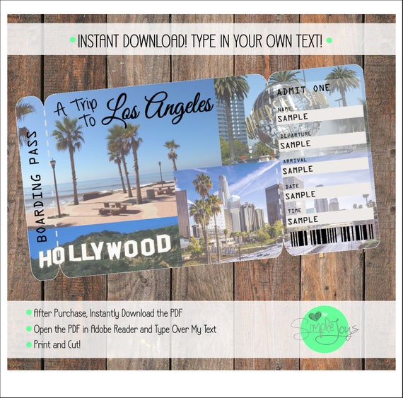 Printable Ticket to Los Angeles Boarding Pass Customizable Etsy UK