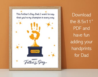 Father&#39;s Day Printable Personalized Handprint Trophy, Father&#39;s Day Gift, Gift from Child, Father&#39;s Day Card, Last Minute
