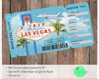 Bilhete de embarque para viagem a Las Vegas: Revelação surpresa de férias (arquivo digital)
