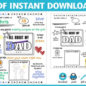 Alles über meinen Vater Vatertag Malseite Füllen Sie das Leerzeichen aus, Vatertagsgeschenk vom Kind, Vatertagskarte, Alles über Papa, Last Minute
