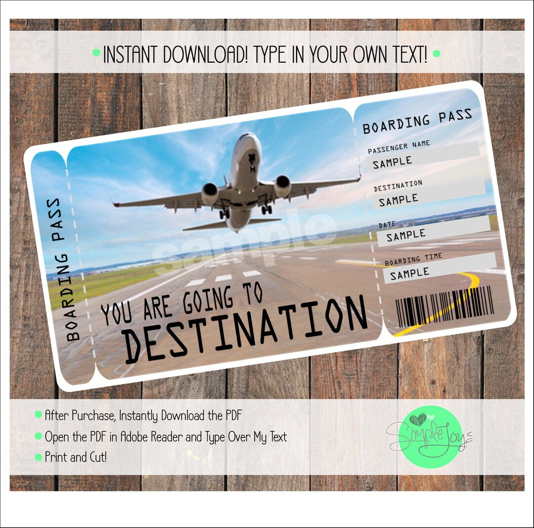 Printable Vacation Surprise Ticket Boarding Pass Surprise Vacation Trip ...
