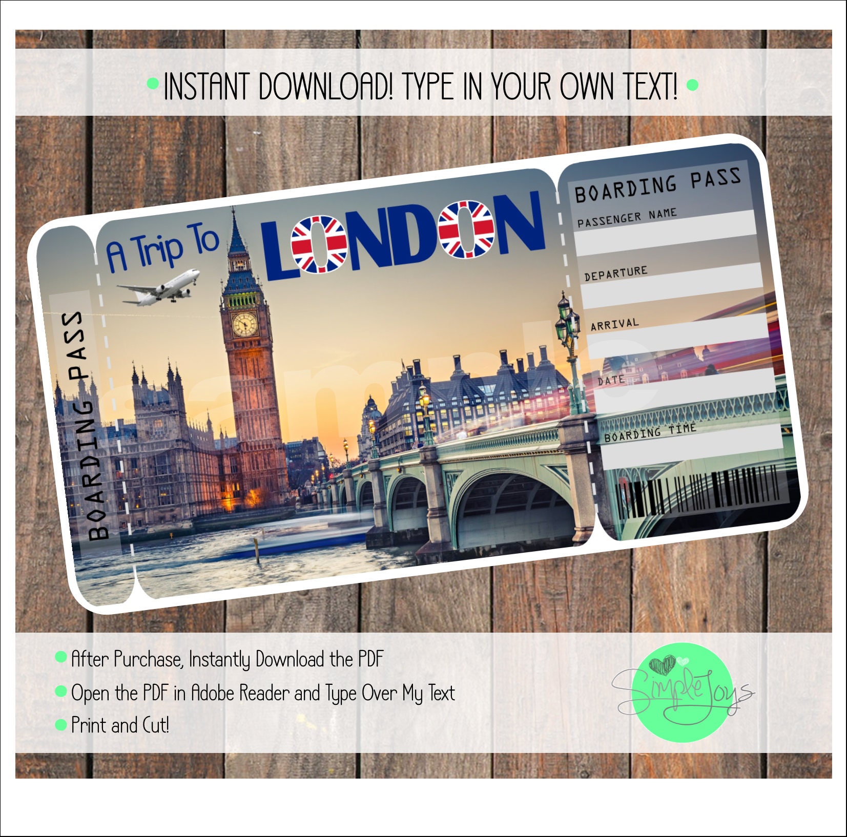 Printable Ticket to London Boarding Pass Customizable Etsy Australia