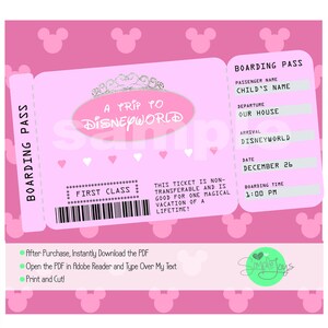 printable ticket to disneyworlddisneyland customizable etsy
