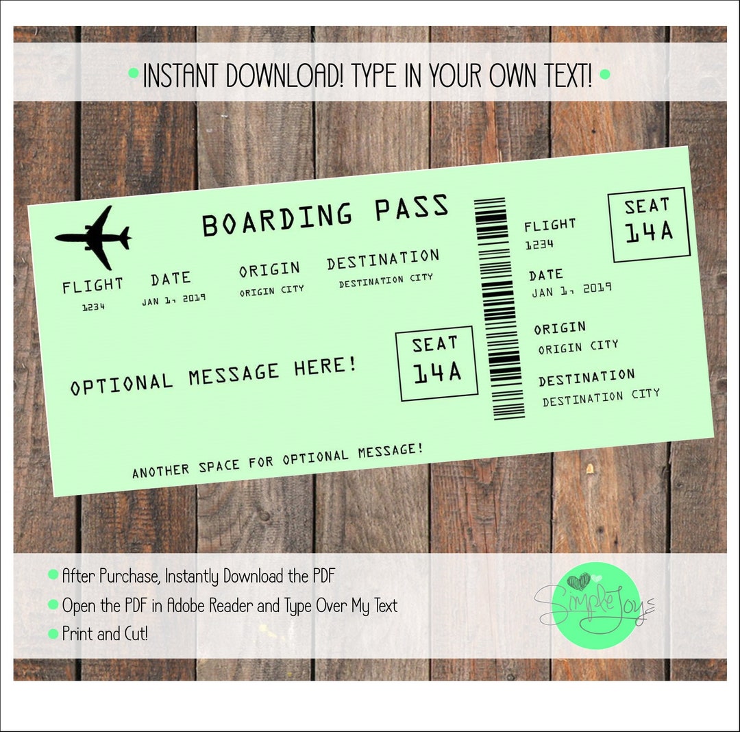 Printable Vacation Surprise Airline Ticket Boarding Pass - Customizable ...