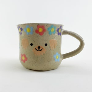 Kids Flower Mug, Small Daisy Mug, Handmade Ceramic Mug, Animal Face Mug image 1