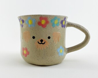 Kids Flower Mug, Small Daisy Mug, Handmade Ceramic Mug, Animal Face Mug