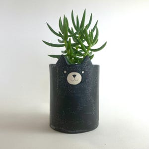 SECOND - Black Kitty Planter, Ceramic Cat, Pen Holder or Plant Pot for Cactus, Black Cat Planter