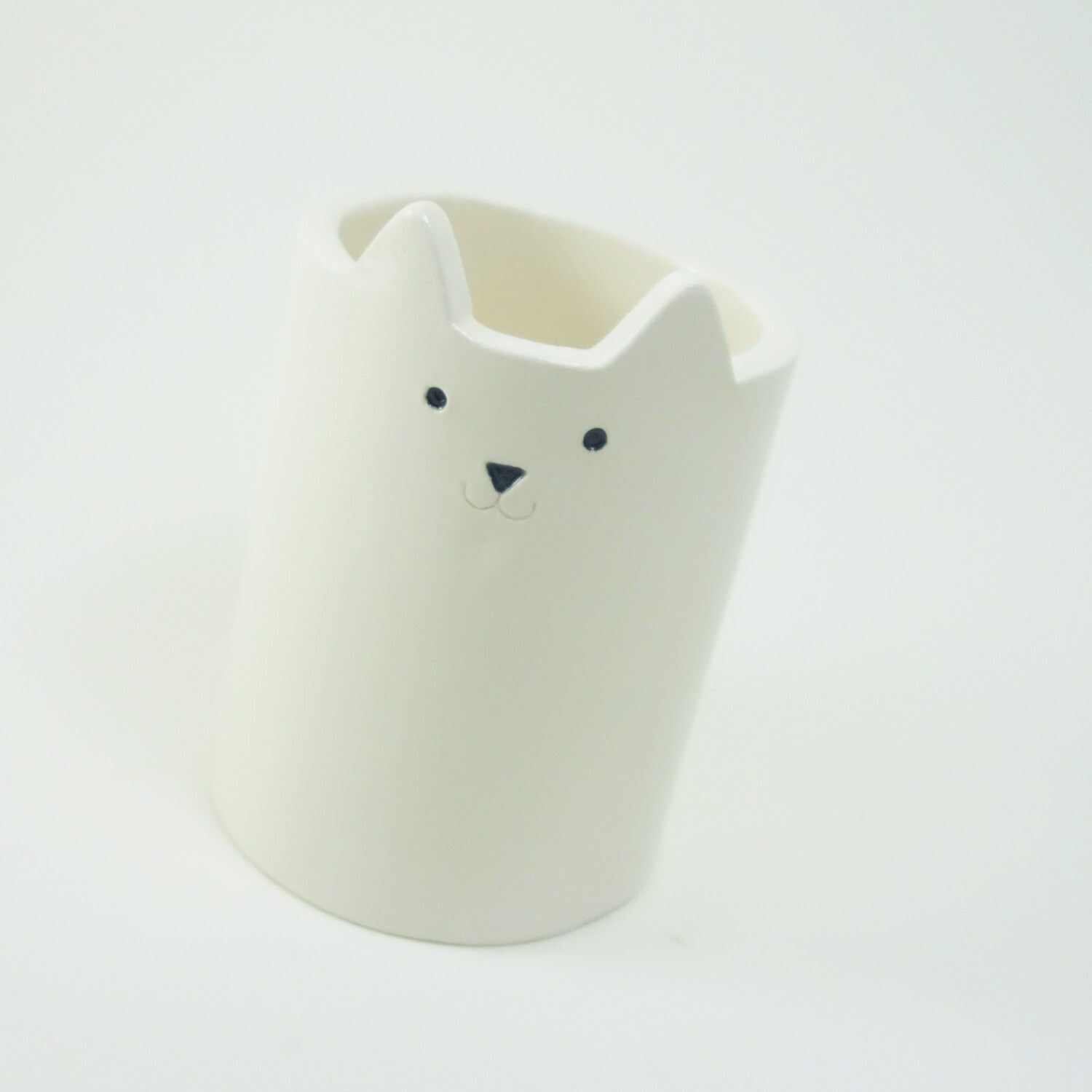 Cat Pencil Holder Pen Pot White Ceramics Desk Organiser Etsy