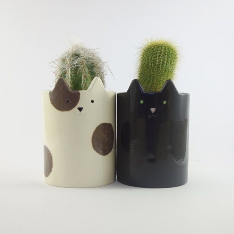 Black Kitty Planter, Ceramic Cat, Pen Holder or Plant Pot for Cactus, Black Cat Planter image 6