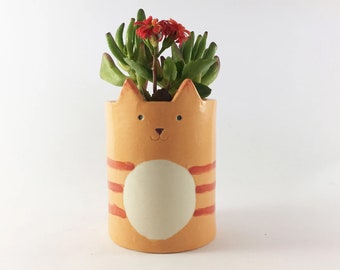 Ginger Cat Planter, Pot for Plant, Ceramic Cat, Ginger Tabby