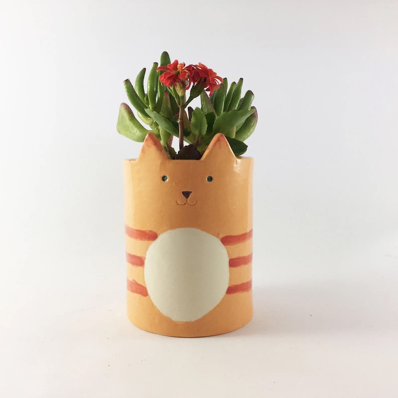 Ginger Cat Planter, Pot for Plant, Ceramic Cat, Ginger Tabby image 1