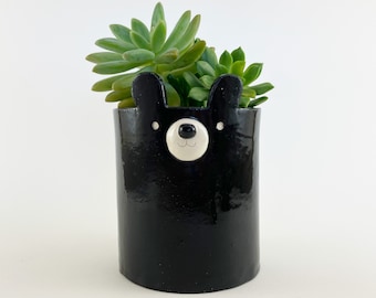 Black Bear Planter, Plant Pot, Cute Ceramics, Kawaii Animal Pottery