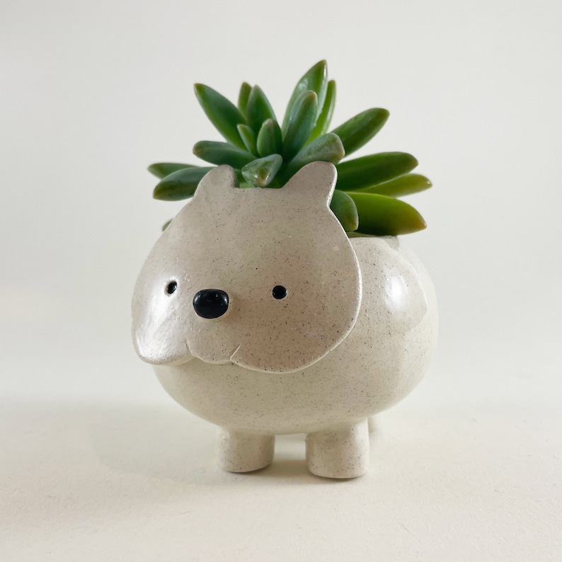 Handmade Ceramic Wombat Planter: Speckled Glazed Animal Pot image 1