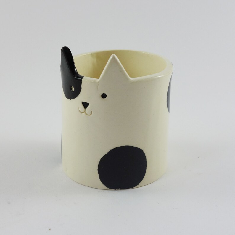 Cat Pot with Black Patches, Cat Pottery, cat planter, cat pottery, ceramic planter image 3