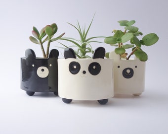 Panda Bear Planter, Plant Pot, Cute Ceramic Pot, Kawaii Panda Pot, Pottery, Porch Decor, Cute Animal Decor