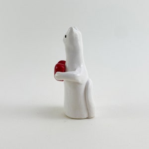 Cat Bud Vase, Ceramic Cat with Love Heart, Cat Decor, White Cat Vasette, ring bearer gift proposal image 3