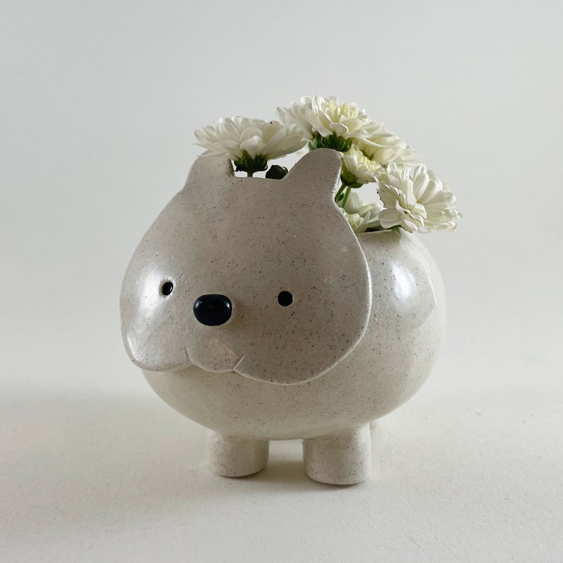 Handmade Ceramic Wombat Planter: Speckled Glazed Animal Pot image 6