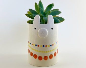 Ceramic Alpaca Planter, Llama Plant Pot, Pen Holder, Indoor Planter