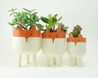 Fox Planters, Three Ceramic Fox Plant Pots, Minky Moo, Ceramic Fox, Succulent Pot