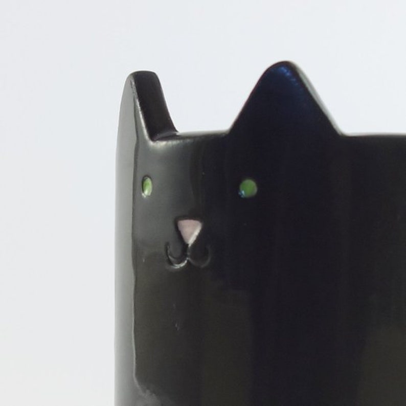 Black Kitty Planter, Ceramic Cat, Pen Holder or Plant Pot for Cactus, Black Cat Planter image 3