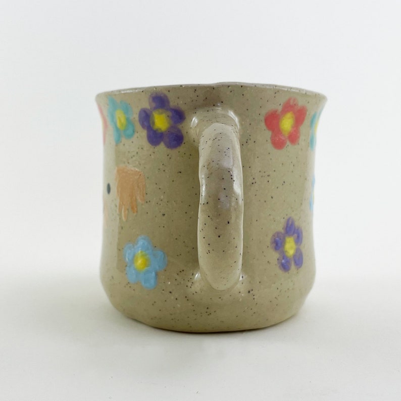 Kids Flower Mug, Small Daisy Mug, Handmade Ceramic Mug, Animal Face Mug image 4