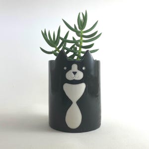 黒タキシード猫プランター、ペンホルダーまたはサボテン用植木鉢、黒猫プランター