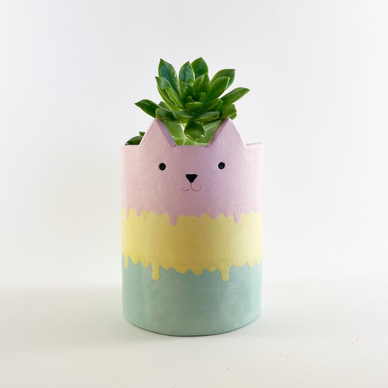 Ice Cream Cat, Plant Pot, Ceramic Pot, Cat Planter, Gift for Girlfriend image 1