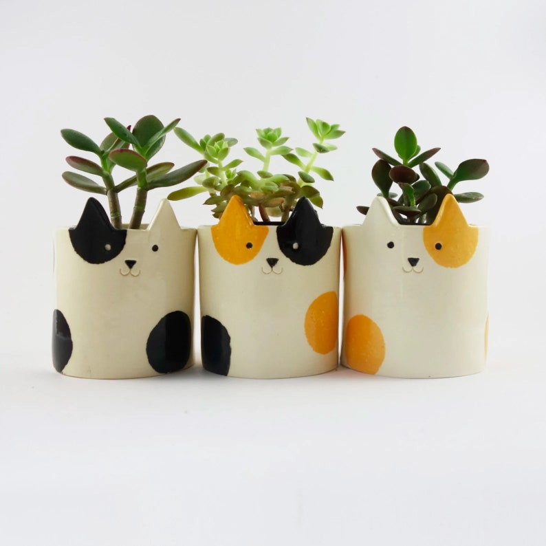 Cat Pot with Black Patches, Cat Pottery, cat planter, cat pottery, ceramic planter image 4