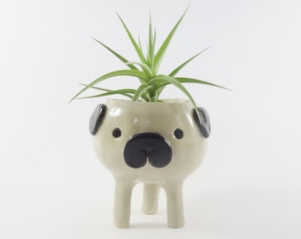Pug Planter, Dog Plant Pot, Succulent Pot, Ceramic Pug Pot