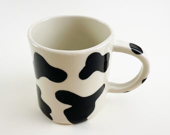 Handmade Mug with Cow Print, Coffee Cup, Ceramic Mug, Handmade Ceramic Cup