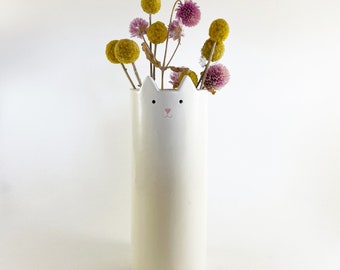 Vase de chat long, vase de chat blanc, vase en céramique, cadeau de pendaison de crémaillère, nouveau cadeau de maison