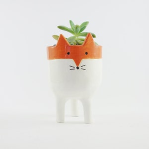 Kleiner Dreibein Fuchs Übertopf, Fuchs Gesicht Blumentopf, Handgemachte Keramik Studio Keramik, Keramik und Töpferei