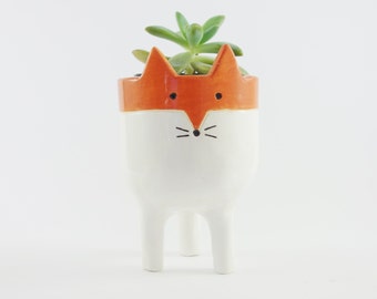 Little Tripod Fox Planter, Fox Face Plant Pot, Handmade Ceramic Studio Pottery, Ceramics and Pottery
