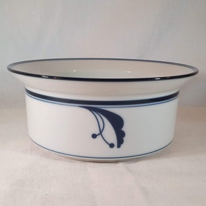 Dansk, Miska na warzywa, Bayberry Flora, Niebieskie wykończenie, 8", Okrągły, Japonia, Duński nowoczesny, Dansk International Designs, Lata 80., Skandynawski design