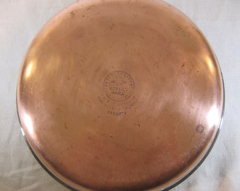 Revere Ware Kupferboden, große Bratpfanne oder Pfanne mit Deckel, 12 x 19 x 5 Kupfer, vor 1968, Doppelring, kupferbeschichteter Edelstahl, steht flach