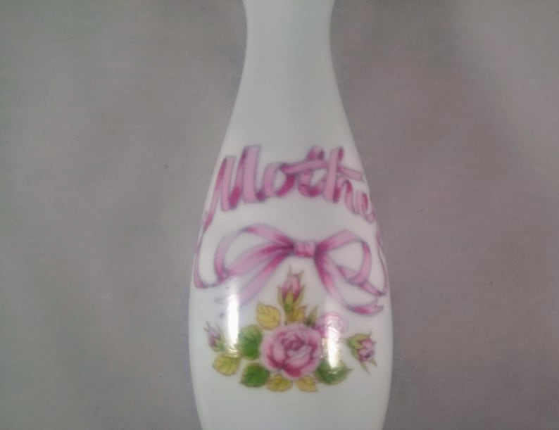Bud Vase Pink Lettering Mother Enesco Imports Ribbon Gold Trim 1970/'s Japan Porcelain White Roses Flowers Mothers Day Vase Vase