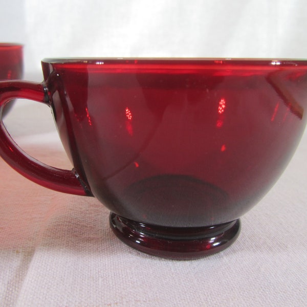 4 Ruby Red Teacups, Punch Cups, Anchor Hocking, Set of Four, Royal Ruby 6 oz. 1950s