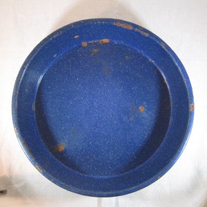 Large Speckled Blue Enamel Milk Pan, Cream Pan, Baking Pan 12&quot;, Flat Pan No Handle, Enamelware, Graniteware Pan, Shallow Basin, Enamel Baker
