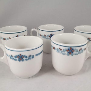 5 Demitasse Cups Espresso, Warwick USA Restaurant Ware, Hotel Ware Coffee Shop 1930s Scammel China Lamberton Works, Floral Band, Collectible
