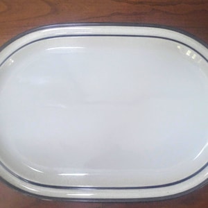 Noritake, Primastone, Tundra, Oval Serving Platter, 14 inches, Dark Brown Stripes, Restaurant Ware, Oblong, Japan, Dishwasher Safe, 1970s