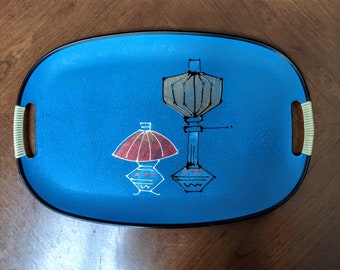 Lacquerware Tray, Blue, Hand Crafted in Japan, Mid Century, Paper Tray, Press Wood, Pressed Composite,  Holmar, 1960s, Lamps, EverBright