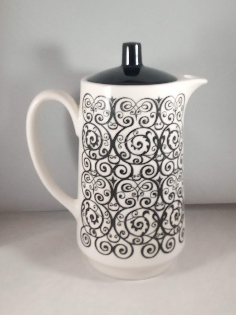 Coffee Pot With Lid Inarco Pottery Japan White Black Etsy