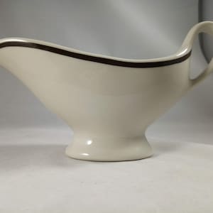 Restaurant Ware, Mayer China, Gravy Boat, White, Brown Stripe, #285, Sauce Serving, Syrup Server, 1960&#39;s, Ware Diner, Pitcher, Made in USA