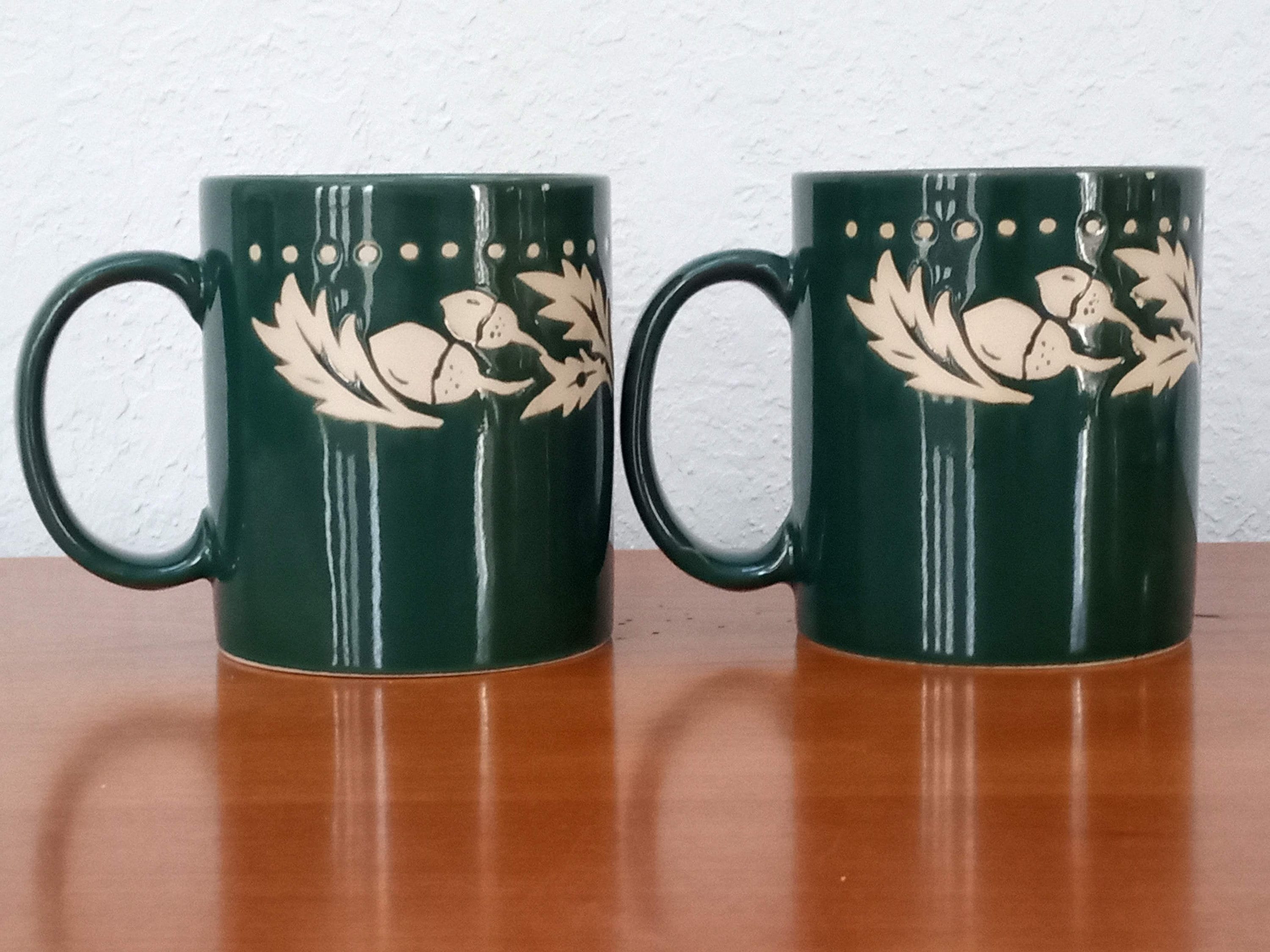 L.L. Bean Coffee Cups Mugs Set of Two Green Tea Acorn Etsy