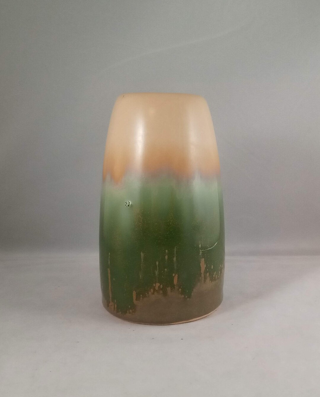 CPNP Vase, Canadian Art Pottery 41/2 Tan Green Drip Glaze Small Vase